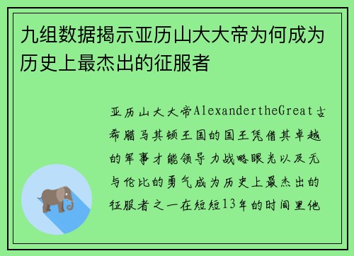 九组数据揭示亚历山大大帝为何成为历史上最杰出的征服者