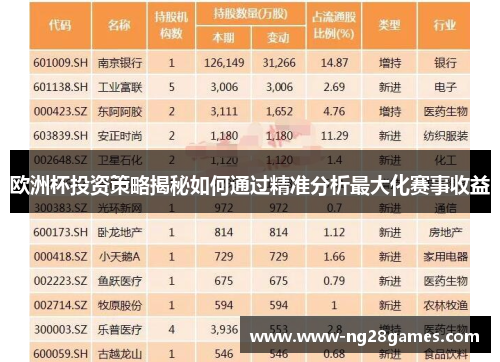欧洲杯投资策略揭秘如何通过精准分析最大化赛事收益